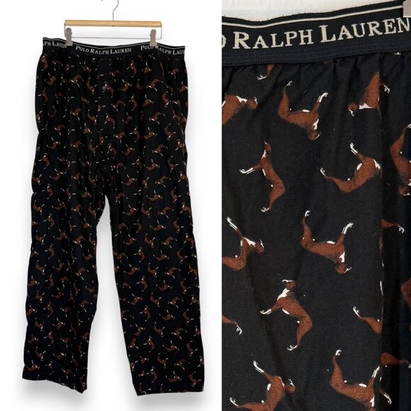 Polo Ralph Lauren Pajama Lounge Pants Cotton Hunting Dog Print Black XL - Picture 1 of 10